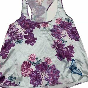 Secret Satin Racerback Blue Purple Floral Butterfly Tank Cami Size M